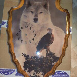 VINTAGE WOLF AND EAGLE ARROWHEAD SHAPED CLOCK